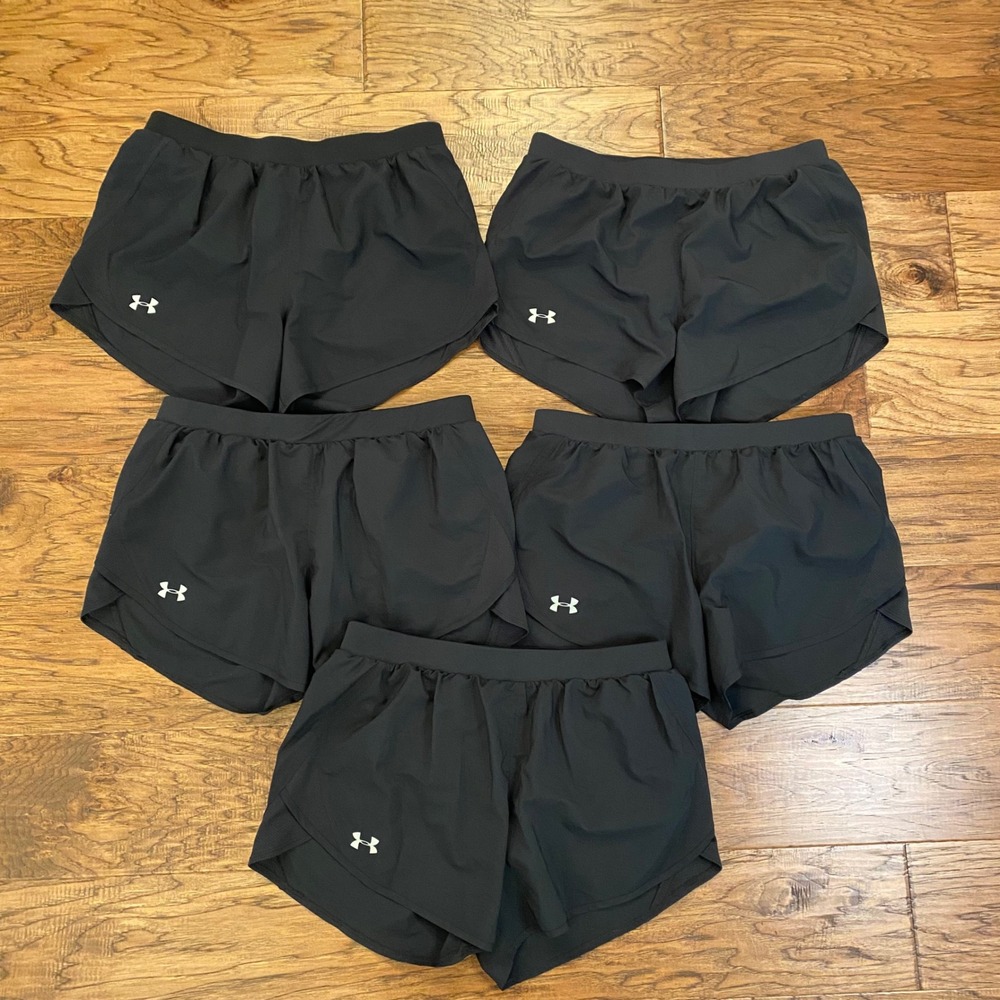 Lot of 5 Under Armour Womens HeatGear Fly By Running Shorts Black Large LG 3in
